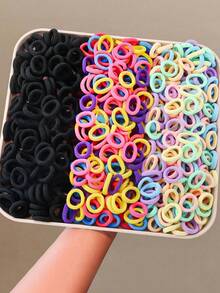 300 piezas/set Coleteros básicos de colores Scrunchies para niñas, sujetadores de coleta, accesorios para el cabello libres de daños para uso diario - Multicolor - Ver 9