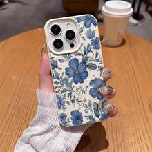 1 pieza Funda de teléfono de material TPU con delicado patrón floral azul y blanco, compatible con iPhone 17 Pro Max/17/16 Pro Max/15/13/12/11, S20 FE/A15/S24/A55, compatible con Redmi Note 11/Note 12/Note 13 Pro, cobertura completa, protección suave anti-caídas - Blanco - Ver 4