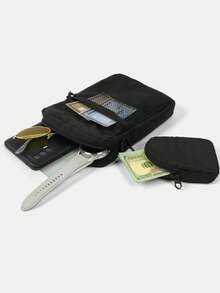 1个男士编织肩带斜挎包，抽绳设计小号邮差包，街头休闲实用单肩包 - 彩色 - 查看 8