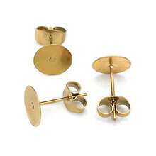 6pcs Hypoallergenic Stainless Steel Earrings Posts Flat Pad Blank Earring Pin Studs With Butterfly Earring Backs For Jewelry Making Findings - Gold - View 5