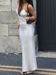 Váy không tay chất liệu satin thời trang gợi cảm dành cho nữ, mùa hè - trắng - Xem 8