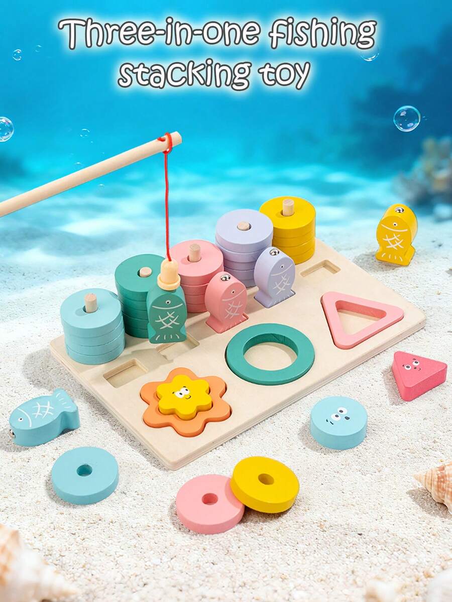 Early Education Five-Pillar Fishing Toy, Baby Geometric Intelligence Board Shape Matching Building Block Toy, Educational Toy For Early Childhood Enlightenment