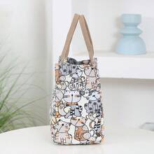 DLIU 1pc Thickened Fabric Cartoon Pattern Handbag, Lunch Bag, Bento Box Bag, Work Essentials Tote, Shopping Bag, Vintage Style, Suitable For Work, School, Daily Use, Commuting Lunch Box Cooler Bag Waterproof Large Capacity For Women For Men For Picnic For School Gifts For Women Back To School - Beige - View 6