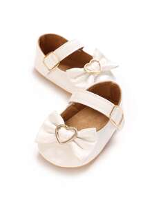 Spring/Autumn Infant Girls Cute Fashion Flat Shoes With Bow Decor, Rubber Non-Slip Sole, Toddler First Walking Shoes, 0-1 Years Old - White - View 3