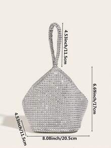 Bolso cubo de negocios casual ligero con decoración de rhinestones, diseño de cordón, embrague transparente con perlas de imitación, bolso de fiesta, encantador, elegante, bolso de rhinestones discretamente lujoso, adecuado para chicas de fiesta, damas, novias, perfecto para fiestas, galas/banquetes, vestidos de fiesta de Navidad, bolso encantador de rhinestones - Plateado - Ver 3