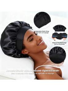 1pc Double-Sided Satin Sleep Cap, Silk Sleep Bonnet, Soft & Comfortable, Suitable For Women With Natural Curly Hair - Multicolor - View 2