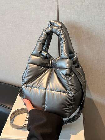 Ny liten bomullsvadderad handväska för kvinnor, moderiktig minimalistisk pufferväska, tygväska, bucketväska, mångsidig axelväska