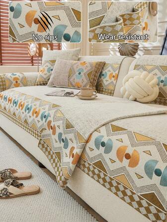 1pc All Season Sofa Cushion Cover, Modern Minimalist Non-Slip Sofa Seat Protector, Dust-Proof And Washable Sofa Slipcover, Soft And Fashionable Cream Color, Pet-Friendly, Fits L-Shaped Sofa And 1/2/3/4 Seater Sofa