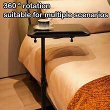 Modern And Fashionable C-Shaped Side Table - Elegant Walnut Wood Veneer, Sturdy Metal Base, Space-Saving Design, Suitable For Sofas And Bedside, Easy To Assemble, Multi-Functional Mobile Footstool, Living Room Sofa Table, Contemporary Furniture, Sofa Side Table - 黑色 - 查看 3