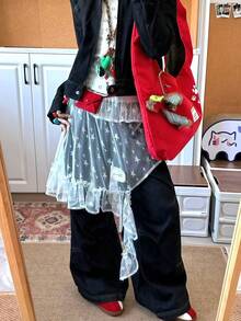 تنورة وسط بتصميم نجمي غير متماثل من الشبك والدانتيل، تنورة متدرجة بكشكشة في الأسفل، مناسبة للتصوير والكوسبلاي والديكور اليومي وعيد الحب وملابس البنات - متعدد الألوان - مشاهدة 12