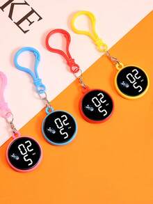 Chaveiro de Relógio Digital Mini Quadrado/Redondo - Design Esportivo, Visor Digital LED Gancho Relógio de Bolso Compacto e Portátil, Ótimo Presente para Natal, Páscoa, Aniversários e Formatura, Suprimentos para Volta às Aulas