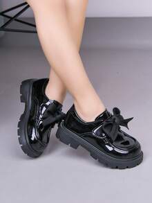 Girls' Patent Leather Princess Shoes, Soft Bottom English Style Student Shoes, Spring/Autumn Children Shoes, Little Girls' Loafers - Black - View 3