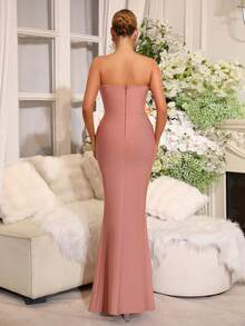 新款女士性感钻石修身连衣裙，绷带连衣裙，婚礼伴娘礼服紧身裹身长裙女士正式宴会节日圣诞派对礼服 - 西瓜粉 - 查看 10