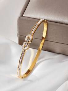 1 chiếc vòng tay bằng thép không gỉ đính đá lấp lánh sang trọng, thích hợp cho đám cưới, tiệc tùng, đeo hàng ngày, quà tặng trang sức thời trang. - vòng đeo tay - Xem 3