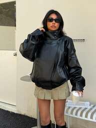 Chaqueta de cuero con relieve de estilo minimalista y versátil para mujer, nueva llegada de otoño/invierno, estilo europeo y americano LEILEIBEI