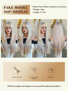 32-Inch Extra Long Straight Layered Golden Highlight Wig For Women, Elegant & Natural With Bangs, High Density Fluffy Heat-Resistant Synthetic Fiber, Suitable For Beginners & Daily/Party Wear Without Glue - 漸變金色 - 查看 5