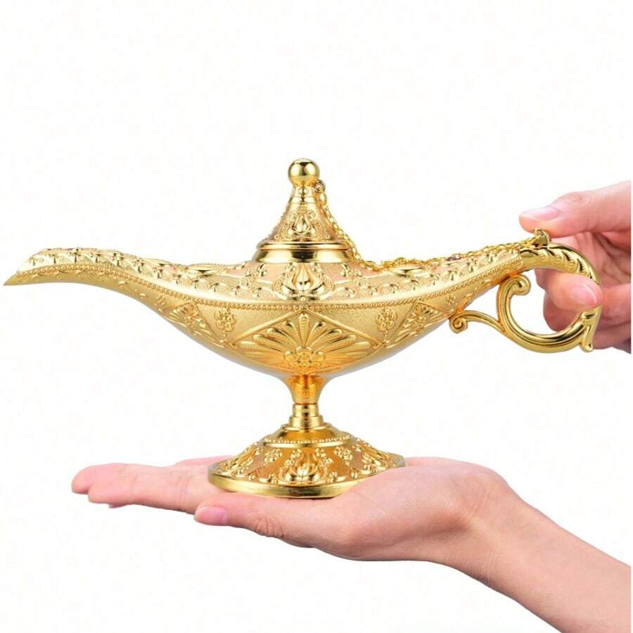 Vintage Magic Lamp Apparel & Accessories Gift, Classic Arabian Prop Planter Decor (Gold), Luxury Gold Pattern Search Banner, Magic Lamp, Palace Banquet Decor Ornament, Magic Lamp, Magic Lamp Craft Ornament - Gold - View 1