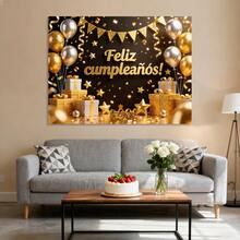 1 Set Feliz Cumpleaños Decoración de pared para fiesta, pancarta colgante de tela - Multicolor - Ver 7