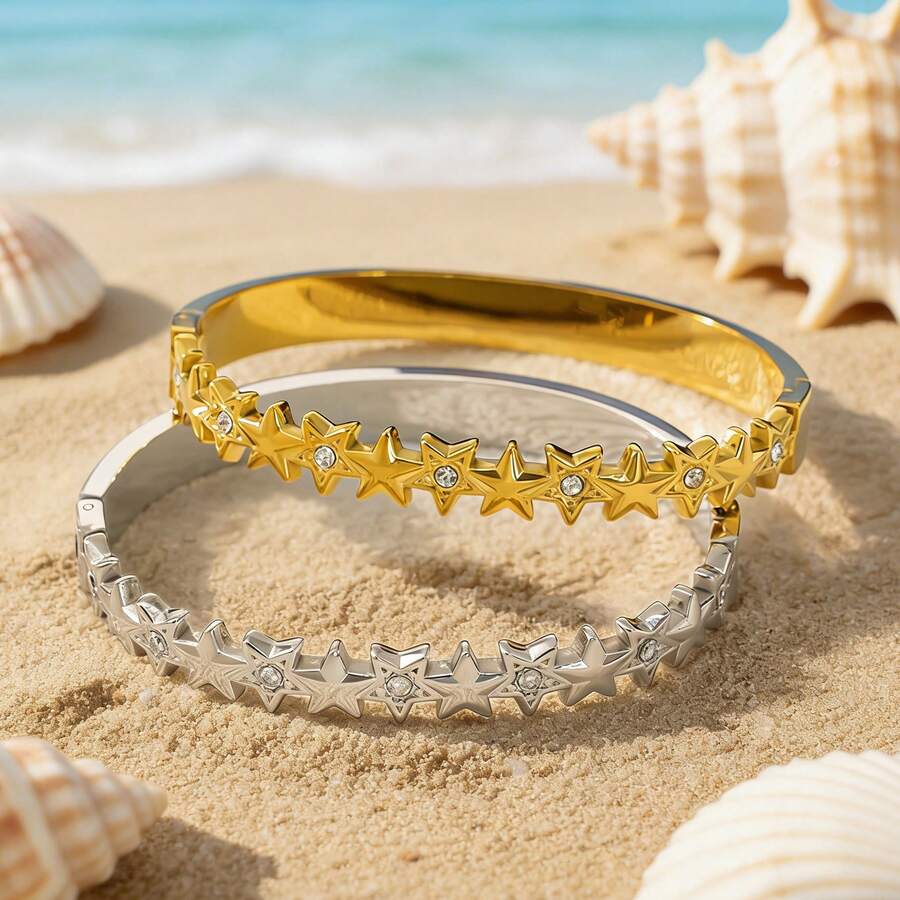 Women's Fashion Luxury Star Bracelet, 304 Stainless Steel 18K Gold Plated Waterproof Jewelry, Suitable For Daily Or Party Wear Sparkling Star Bracelet, Jewelry Gift For Valentine's Day, Birthday Party - Star - View 1