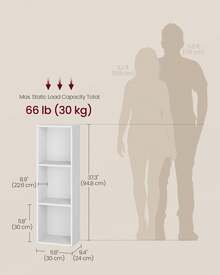 VASAGLE Custos Collection - Bookshelf, 3-Tier Bookcase, Book Shelf, Open Storage Shelf, 9.4 X 11.8 X 37.3 Inches, For Living Room, Home Office, Dining Room, White - 白色 - 查看 5