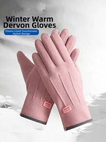 1pair Winter Warm Velvet Fleece Gloves - Fleece-Lined Touchscreen Gloves, Stylish Pink Design, Cold Weather Warmth, Universal Fit For Daily & Outdoor Use - Hồng - Xem 1