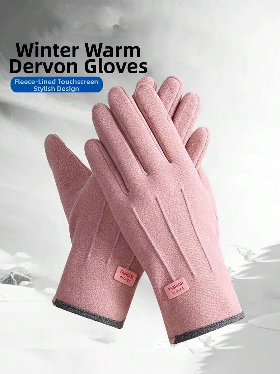 1pair Winter Warm Velvet Fleece Gloves - Fleece-Lined Touchscreen Gloves, Stylish Pink Design, Cold Weather Warmth, Universal Fit For Daily & Outdoor Use - Hồng - Xem 1