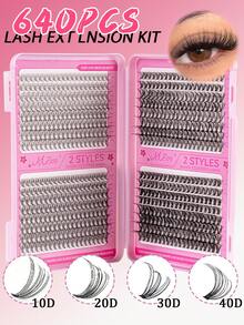640pcs Cluster False Eyelashes Set, 10D/20D/30D/40D Mixed Synthetic Mink Hair Lashes, 0.07mm Curl, 8-16mm Length, Including Natural Style Lashes, 3D Russian Volume, Suitable For Beginners, Reusable, Suitable For Home Wear, Individual Lashes, Suitable For Travel, Daily Wear (Suitable For Beginners), Weddings, Dates, Parties, Holidays, Ideal As Christmas/Halloween/Gift Eyelash Set. - D - 查看 3