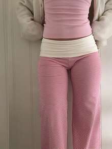 Fold Over Yoga Pants For Women Wide Leg Sweatpants Low Rise Flare Lounge Pant Bell Bottoms Y2K Foldover Pants - 粉色 - 查看 2