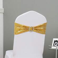 30x15cm Elastic Sequin Chair Sash With Bow Decor, Wedding Supplies - Gold, Suitable For Banquet, Party, Event, Hotel, Birthday, Wedding, Christmas, Ramadan, New Year Party Decoration - Gold - View 2