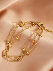 1PC Fashion Minimalist Elegant Stainless Steel Women's Party Date Beaded Chain Bracelet - Yellow Gold - View 3