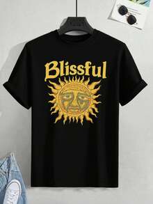T-shirt grande taille << Blissful Sun » pour hom me, no ir, en coton doux, col rond, coupe confortable, style streetwear et hip-hop - Noir - Voir 2
