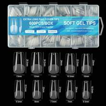 600片全覆盖式按压美甲贴片，尖头、杏仁头、方头、棺材头、法式尖头假指甲，可卸凝胶延长甲片，胶囊式按压美甲配件 - 彩色 - 查看 14