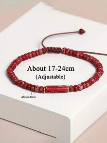 Pulseira feminina ajustável em jaspe sedimentar vermelho natural do Mar Vermelho - Cordão ajustável, estilo boêmio, joia elegante com contas, presente para ela, aniversário, data especial - Joia para o dia a dia e ocasiões especiais. - Multicolorido - Ver 5