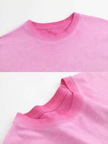 230g Thickened Gradient Pink Washed Distressed Oversized Pure Cotton Short-Sleeve T-Shirt, Unisex Street/Hip Hop/Punk/Harajuku Style, Great Gift For Boyfriend Or Girlfriend DG013 - 玫紅色 - 查看 3