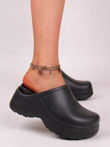 Women's Lightweight EVA Wooden Clogs - Fashionable Thick-Soled Shoes, Thick Platform With Arch Design, Solid Color Mules, Suitable For Beach, Garden, Semi-Formal Outdoor Occasions - Casual And Professional Shoes For All Seasons - Comfortable Round Toe Summer Style, Versatile Casual Shoes, Breathable And Durable EVA Material, Designed Specifically For Women - Black - View 3