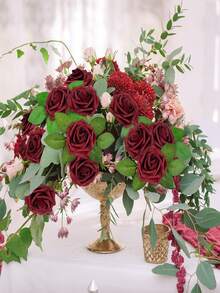 10/15/25/30pcs Artificial Rose Flowers Without Leaves, Fake Rosebuds Decoration, Foam Roses Bulk With Stems, For DIY Wedding Bouquet, Floral Arrangement, Bridal Shower, Party, Home Decor - Burgundy - View 5