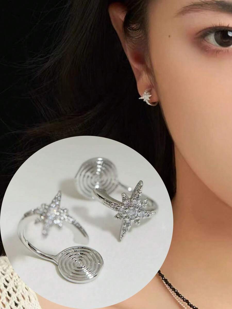 1 Pair Fashion New Octagonal Zirconia Copper Earrings For Women, Mosquito Coil Earring Clip-On, Petite & Elegant Design, Suitable For Daily Wear, Holiday Gift - Ear Clip - View 1