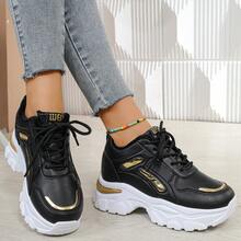 女士系带运动鞋，经典步行鞋，休闲轻便舒适户外跑步鞋 - 黑色 - 查看 2