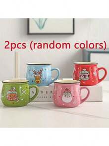 Ceramic Christmas Mousse Cups: Cute Cartoon Santa Claus Design With Attractive Appearance, Suitable For Holding Desserts In Bakeries. Ceramic Coffee & Breakfast Cups, Material With High Temperature Resistance, Applicable For Daily Home Use And Children's Drinking. Perfect Items For Enhancing Christmas Atmosphere, Combining Practicality And Decorativeness, Making Desserts And Drinks More Ceremonial. - Multicolor - View 12