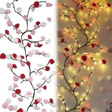 1-Pack Remote Control LED Rose Vine String Lights - 8 Modes USB Powered Bendable Vine Chandelier With Timer Decorative Fairy String Lights For Bedroom, Party, Wedding, Home & Holiday Decoration - Hoa hồng đỏ, trắng và đỏ - Xem 7