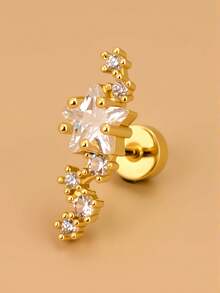 1件 18K镀金铜材质，不褪色不锈钢闪亮星形立方水晶弧形星空耳钉，女士内螺纹平底耳骨耳廓耳钉，耳软骨穿孔耳饰，适合派对和日常佩戴，不含镍，低过敏性 - 一個不銹鋼圓餅星星耳環 - 查看 11