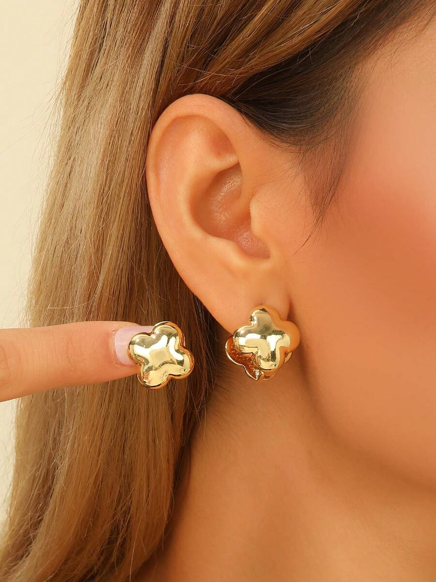 1对时尚女士首饰，几何合金耳环，低过敏性耳钉，可佩戴，送给女友或爱人的绝佳礼物 - 金色 - 查看 1