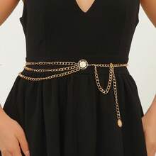 1pc Fashionable Zinc Alloy Lion Detail Round Decor Layered Waist Chain For Women For Daily Decoration