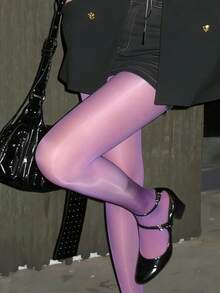 1 pièce Collant transparent noir/violet brillant et élastique pour femmes, sexy convient pour les rendez-vous et les fêtes - Multicolore - Voir 12