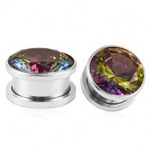 2件装不锈钢立方水晶螺旋耳扩扩器耳环穿刺饰品 - 圓形的 - 查看 50