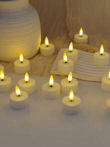 Conjunto de 6/12/24 velas de chá sem chama com controle remoto de 10 teclas e temporizador de 24 horas. Velas realistas com pavio 3D para decoração de casa, encontros românticos, casamentos, Natal, festas, presentes de Dia dos Namorados e aquecedor de velas. - Branco - Ver 7