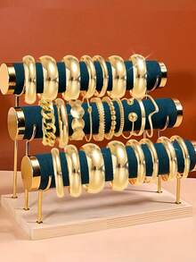 5 件/3 件 IPARAM 朋克多层手链 女士优雅精致扭纹闪亮可调节手镯首饰情侣礼物 - 金黃色 - 查看 6