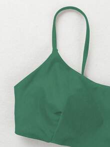 女士夏季新款沙滩度假风欧美优雅性感绿色纯色露背系带比基尼套装 - 綠色 - 查看 3