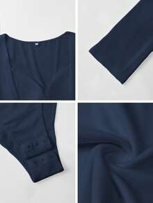 Vaiaye Women's Sexy Y2K Fitted Black Bodysuit, V-Neck Long Sleeve Spring/Summer Romper, Suitable For Valentine's Day - Navy Blue - View 11