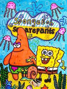 SPONGEBOB 1把海绵宝宝和朋友们海绵宝宝伙伴大星星自动全天候遮阳伞，黑色橡胶防紫外线伞